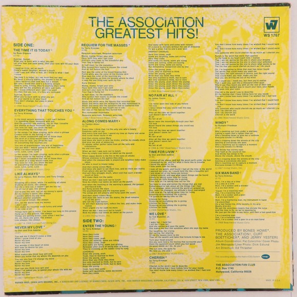 The Association – Greatest Hits! -1968 Stereo- Santa Maria 12" Vinyl LP WS 1767 - Picture 2 of 8
